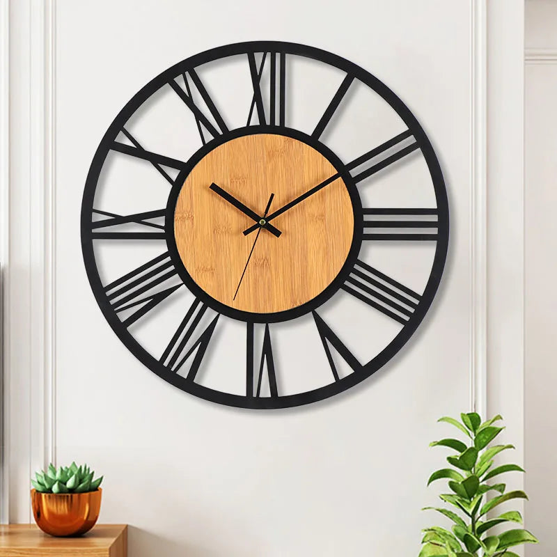 Horloge Murale Industrielle – Alliance Bois et Métal Vintage