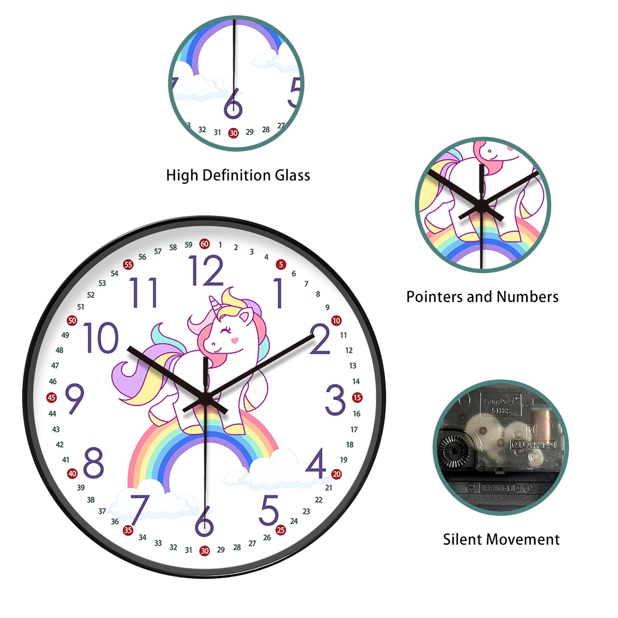 Horloge Murale Licorne & Arc-en-Ciel